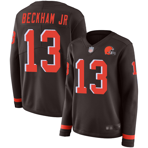Cleveland Browns Odell Beckham Jr Women Brown Limited Jersey 13 NFL Football Therma Long Sleeve